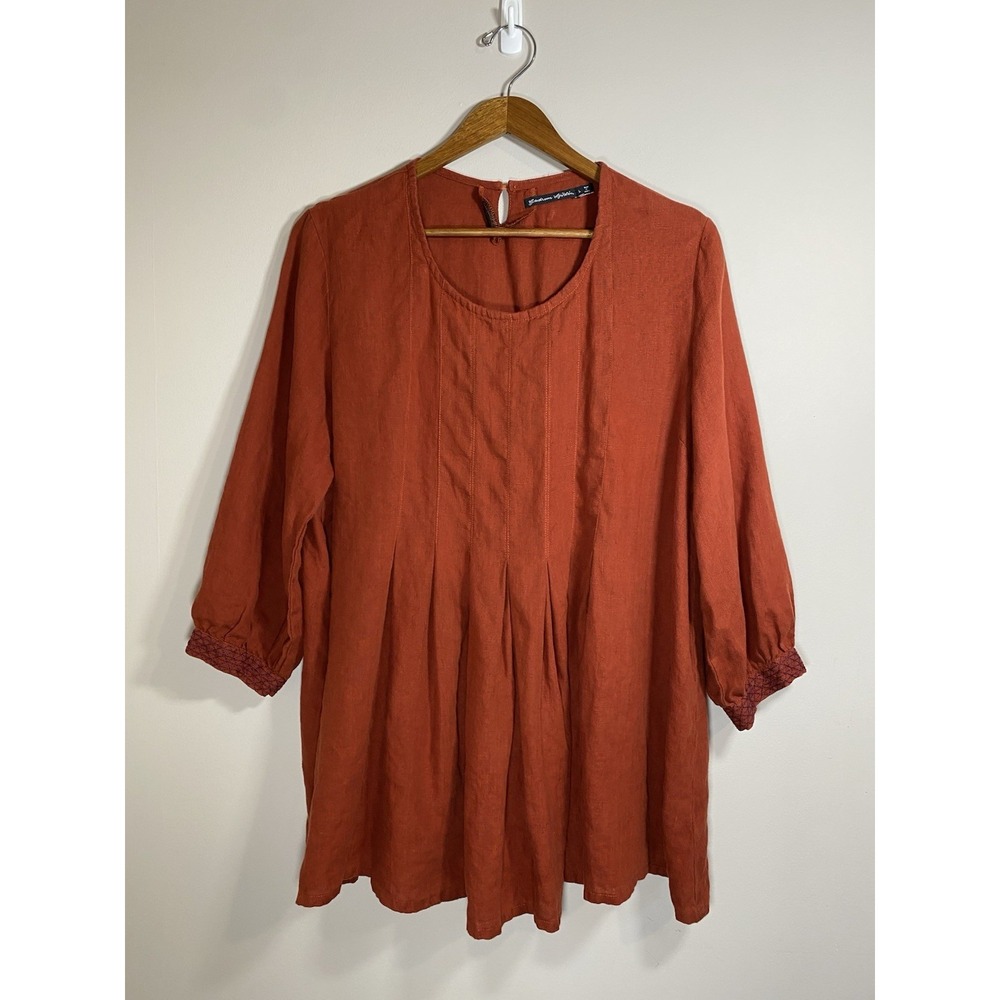 Gudrun Sjoden Rust Orange Linen Tunic Blouse